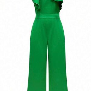Emerald Green One Shoulder Jumpsuit * Ruffle * Wide Leg * Statement Party Outfit
